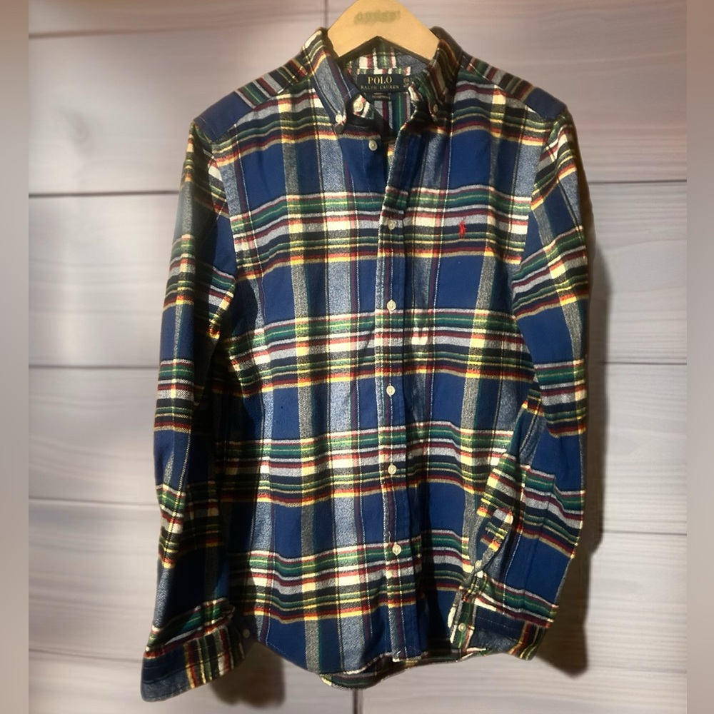 Boys Polo Ralph Lauren Blue Plaid Flannel Shirt size 18-20 never worn.
